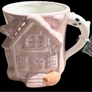 Cobwebs & Cauldrons Opalescent Pastel Pink Haunted House Halloween Mug New